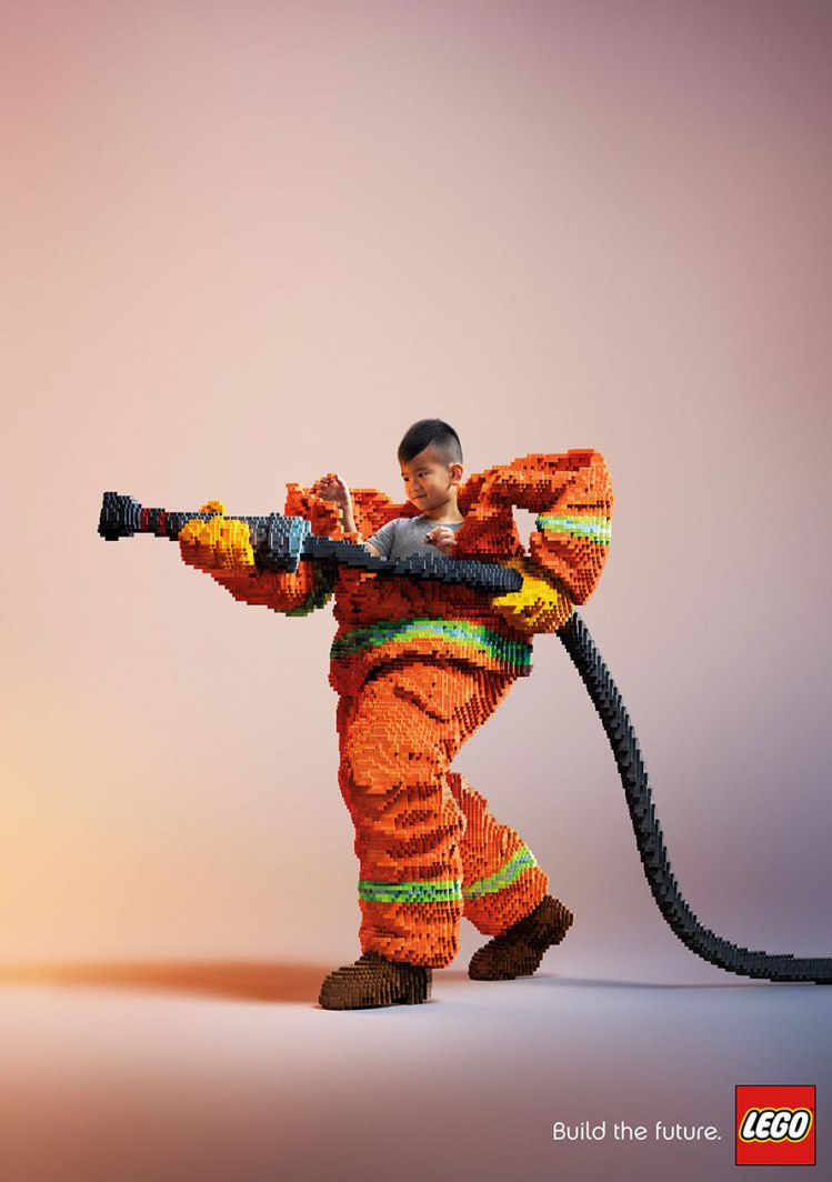 Child in Lego Firefighter Outift