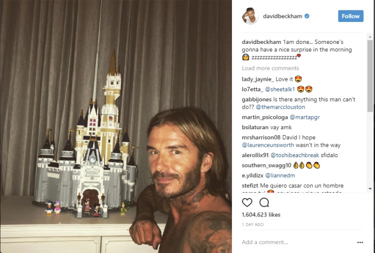 David Beckham with Lego Disney Castle